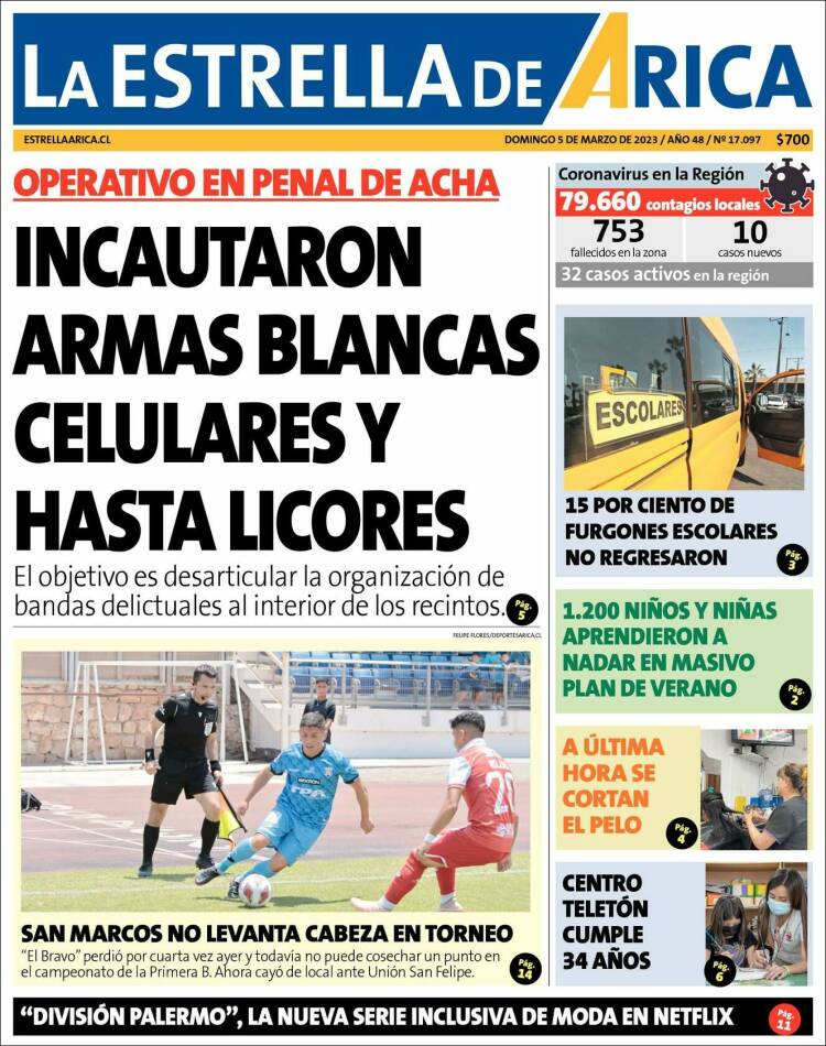 Portada de La Estrella de Arica (Chile)