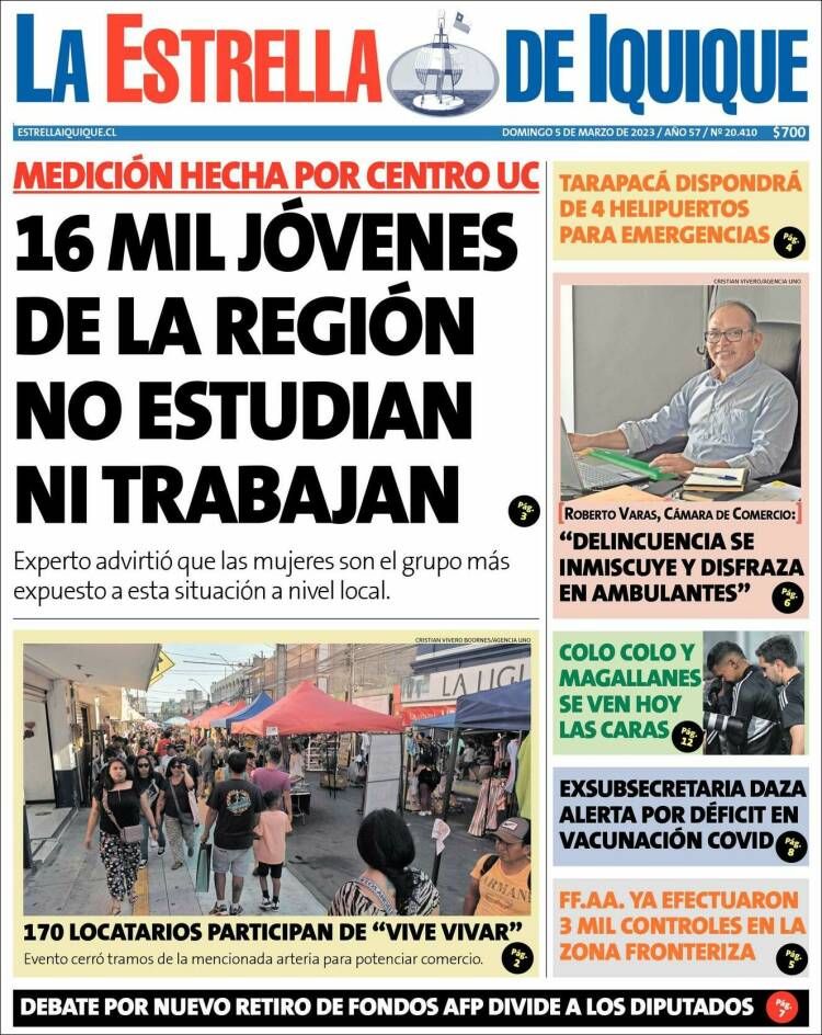 Portada de La Estrella de Iquique (Chile)