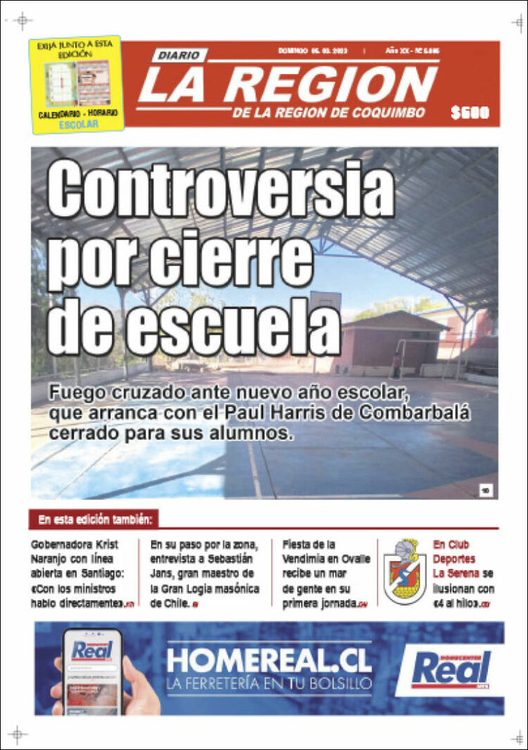 Portada de Diario La Región de Coquimbo (Chile)