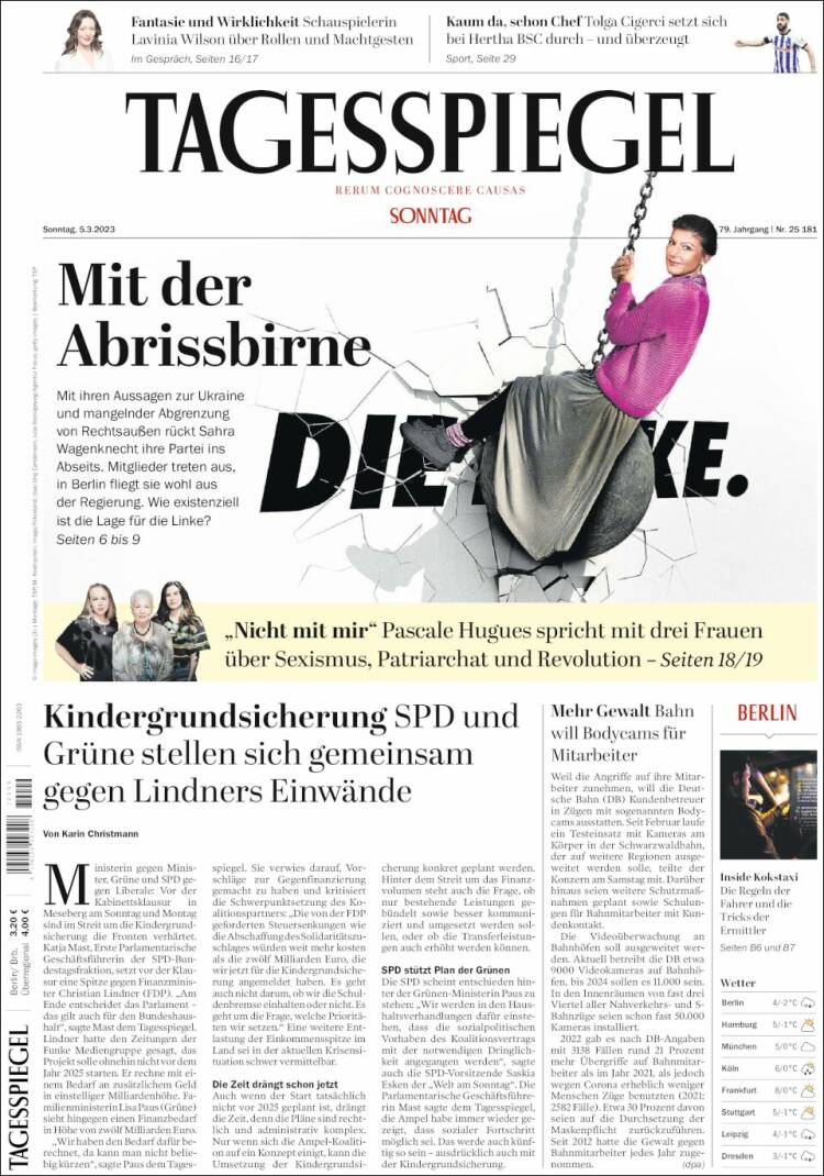 Portada de Der Tagesspiegel (Alemania)