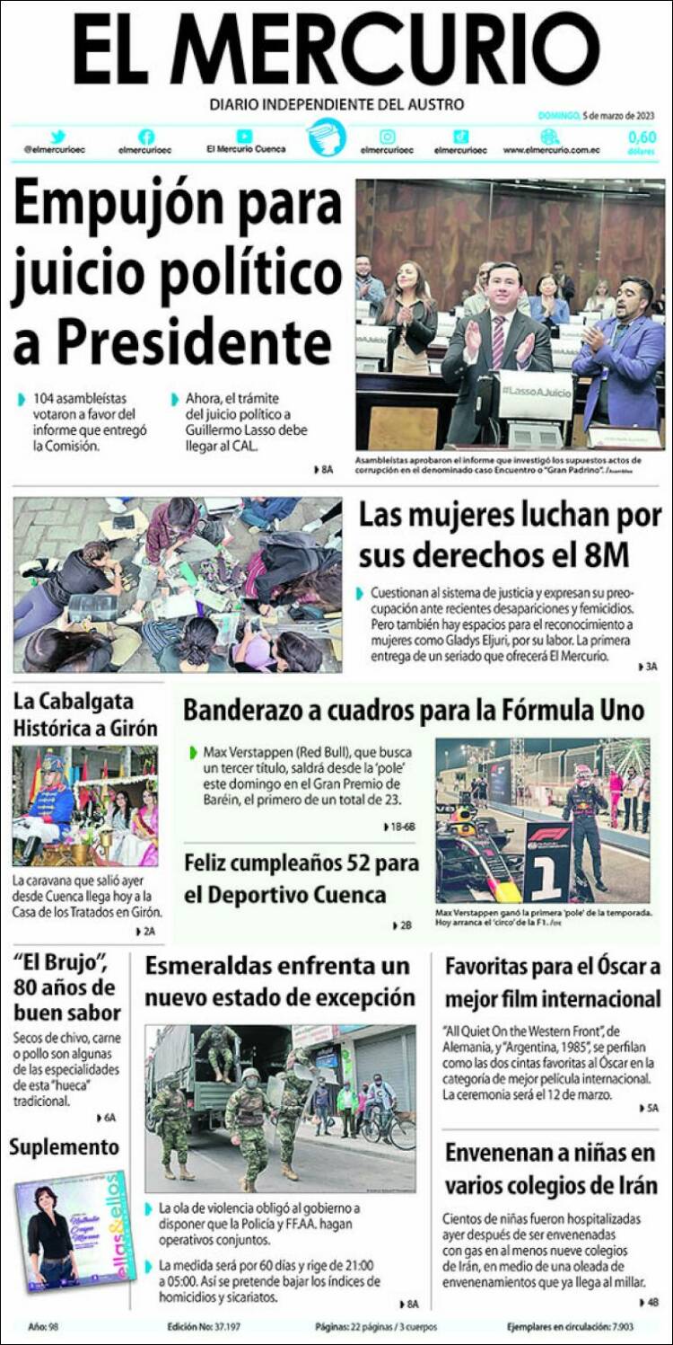 Portada de Diario El Mercurio (Ecuador)