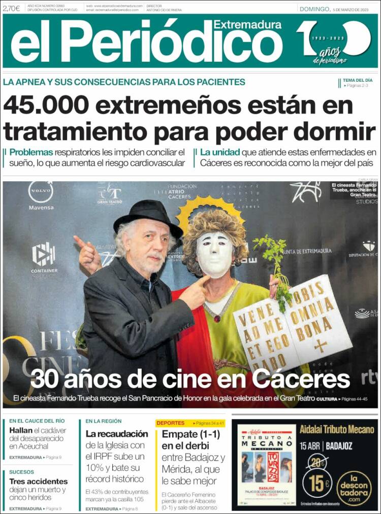 Portada de El Periódico de Extremadura (España)