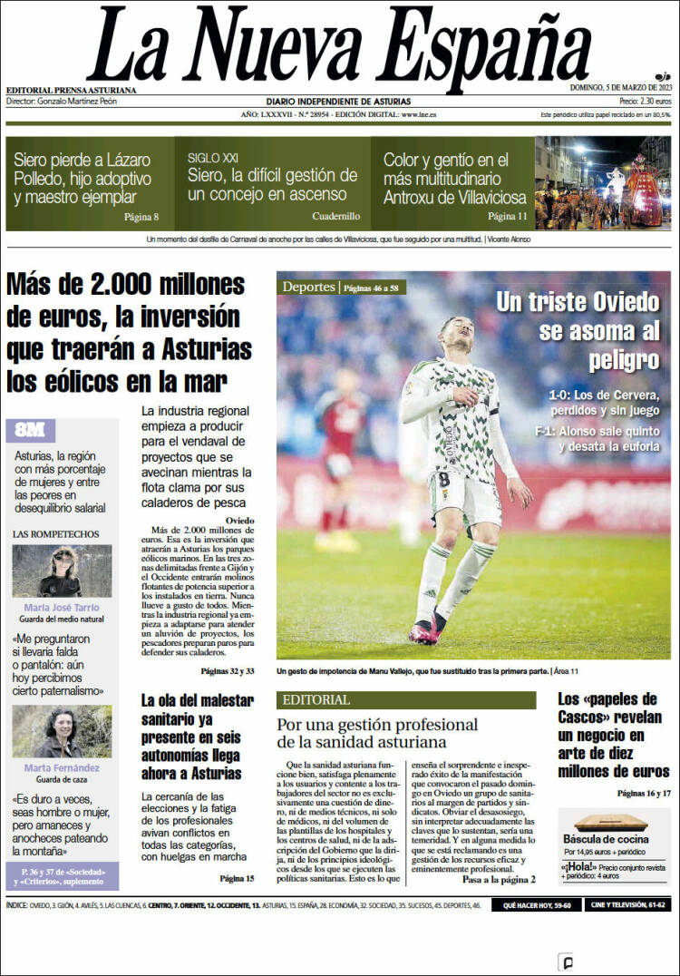 Portada de La Nueva España (Espa&ntilde;a)