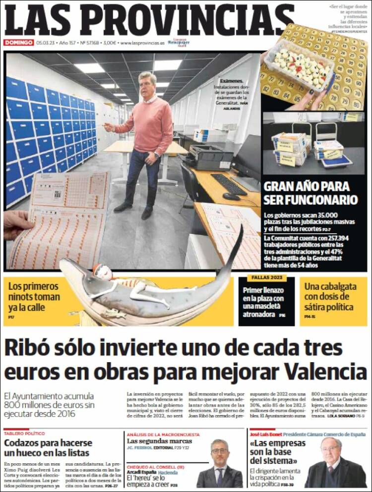 Portada de Las Provincias (Espa&ntilde;a)