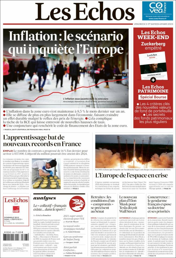 Portada de Les Echos (Francia)