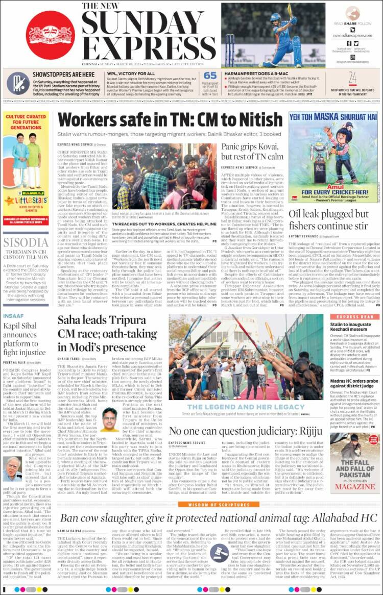 Portada de New Indian Express (India)