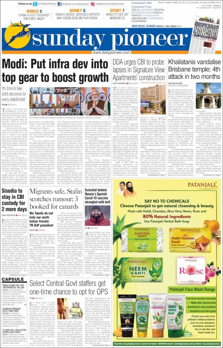 Portada de The Pioneer (India)