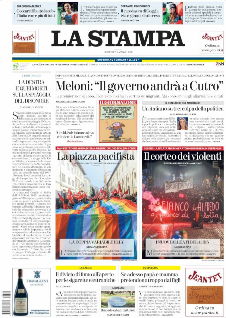 Portada de La Stampa (Italia)