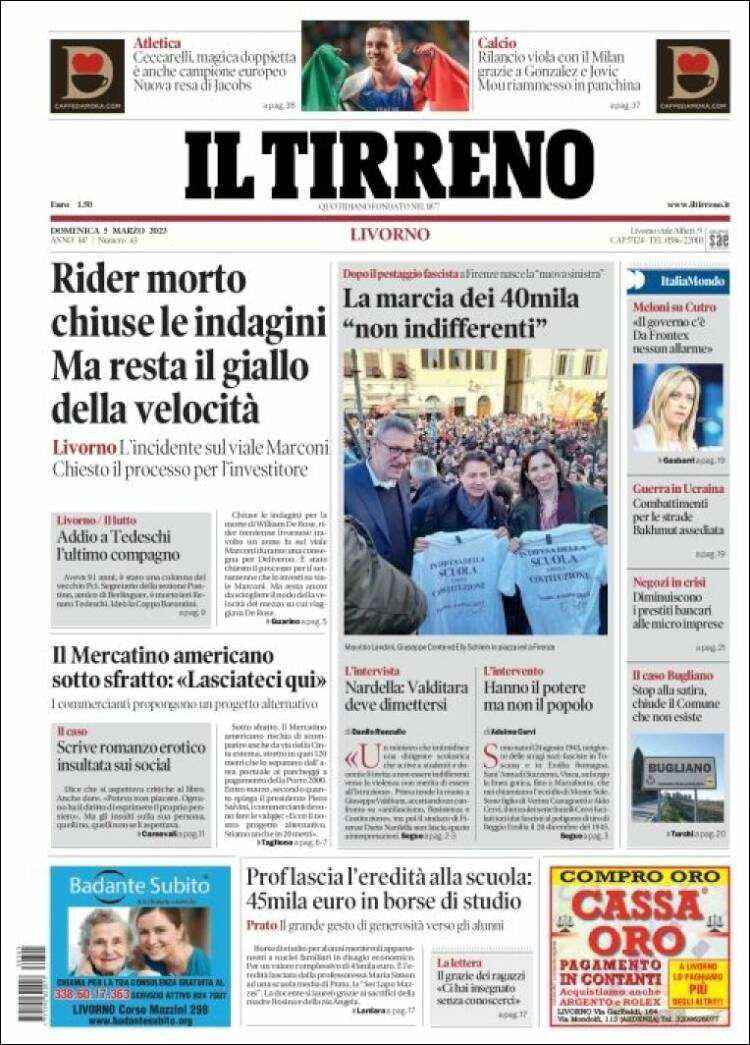 Portada de Il Tirreno (Italia)