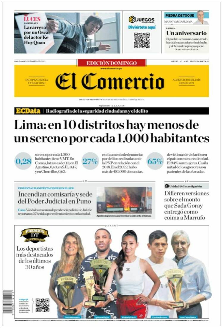 Portada de El Comercio (Per&uacute;)