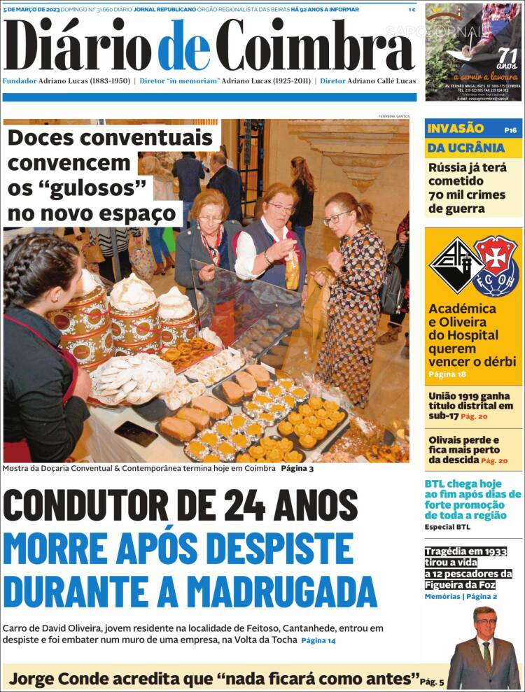 Portada de Diário de Coimbra (Portugal)