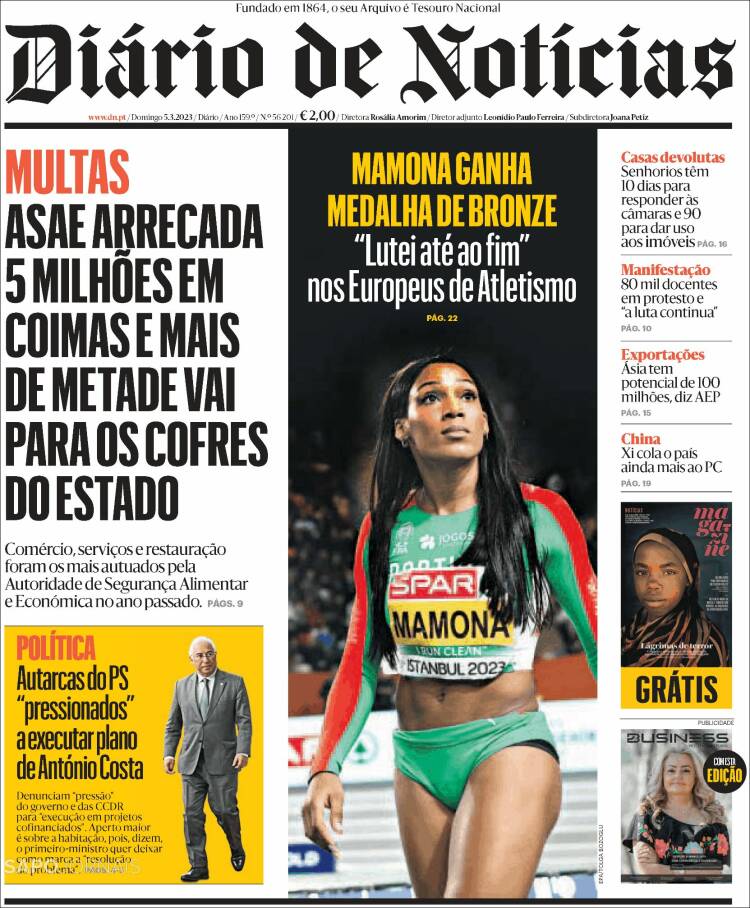 Portada de Diário de Noticias (Portugal)