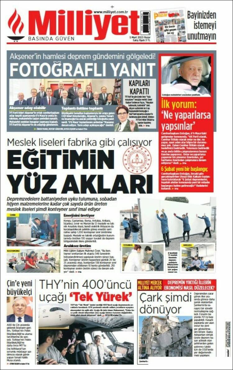 Portada de Milliyet (Turqu&iacute;a)