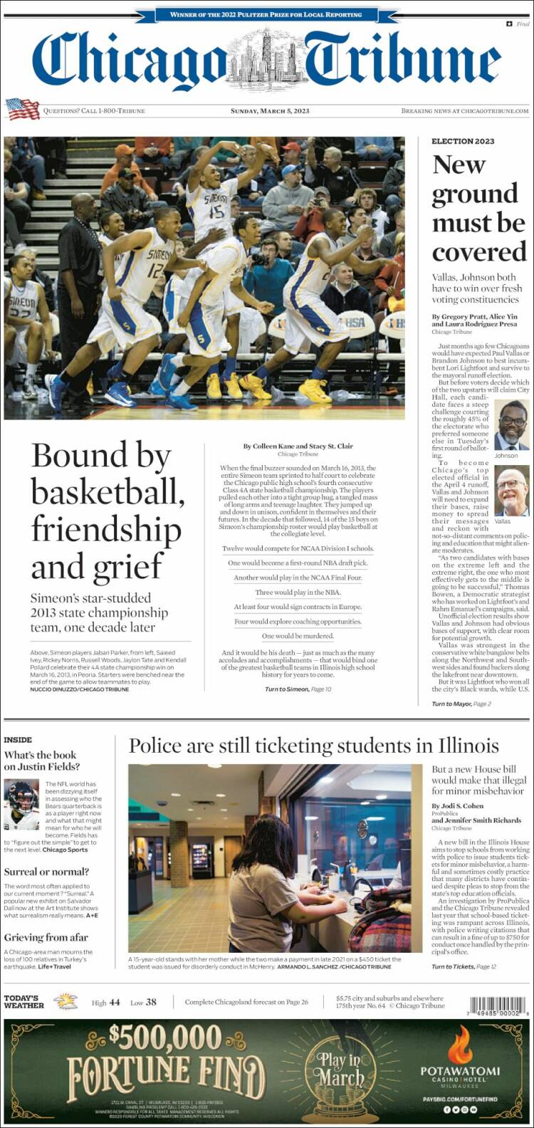 Portada de Chicago Tribune (USA)