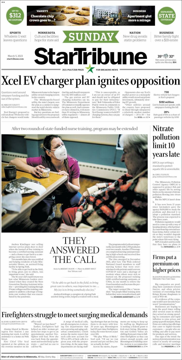 Portada de Star Tribune (USA)