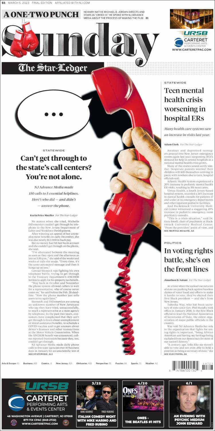 Portada de Star-Ledger (USA)