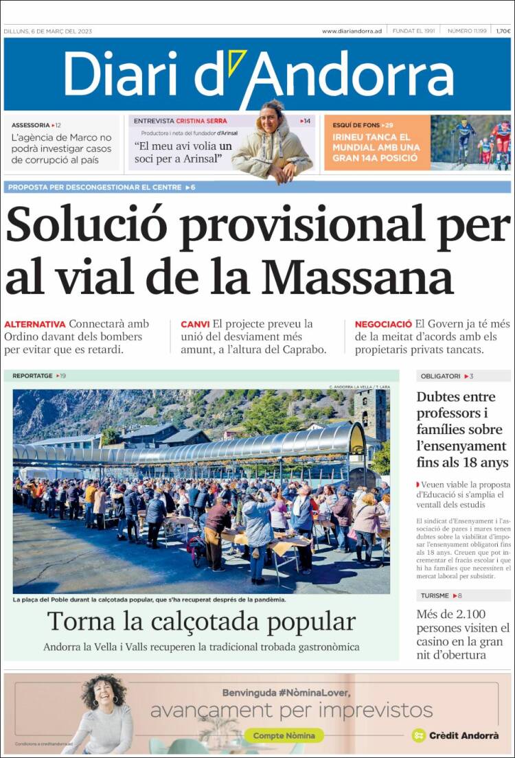 Portada de Diari d’Andorra (Andorra)