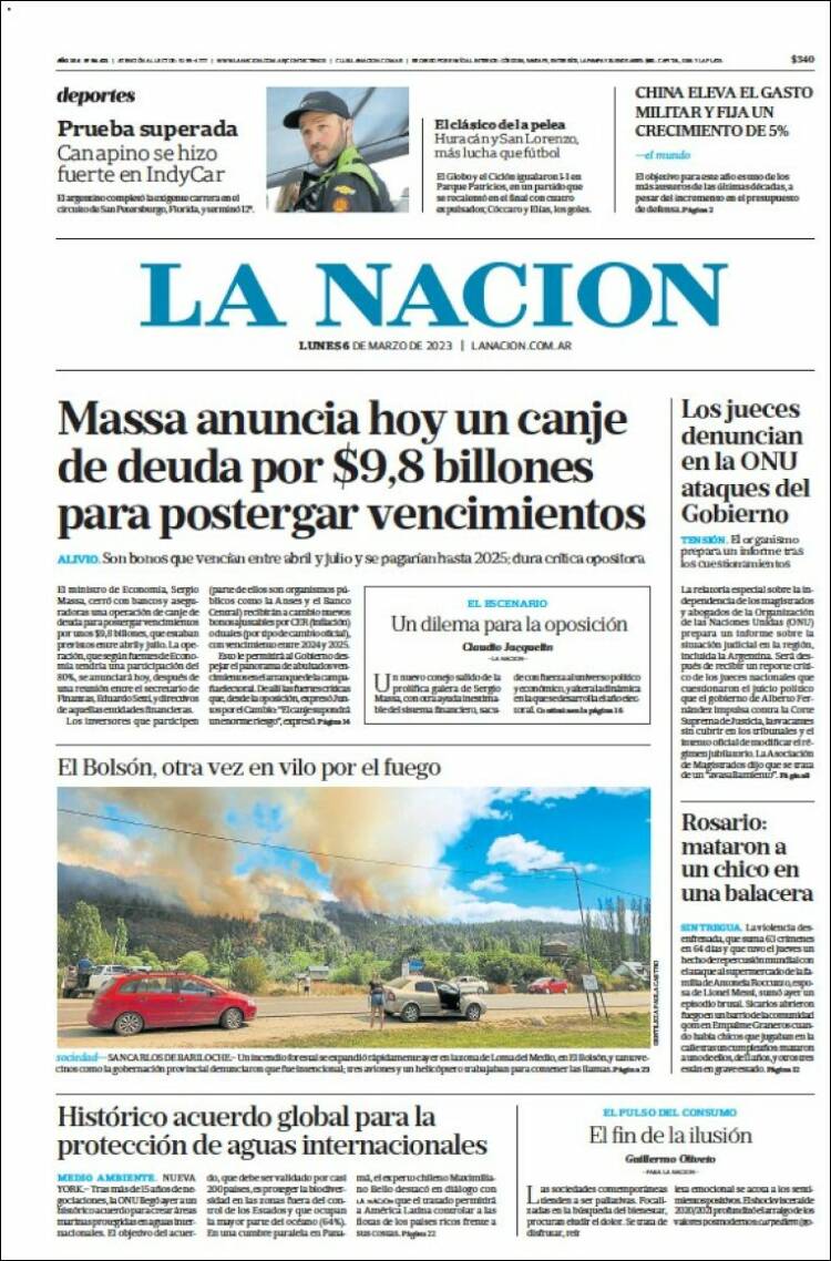 Portada de La Nación (Argentina)