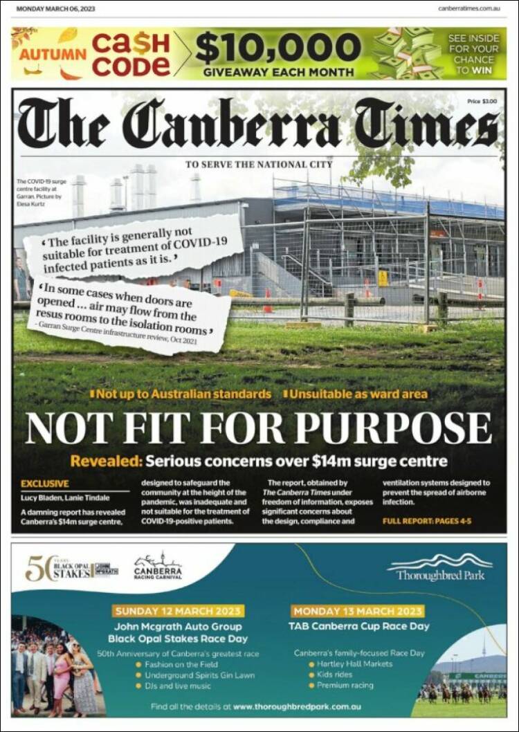 Portada de The Canberra Times (Australia)