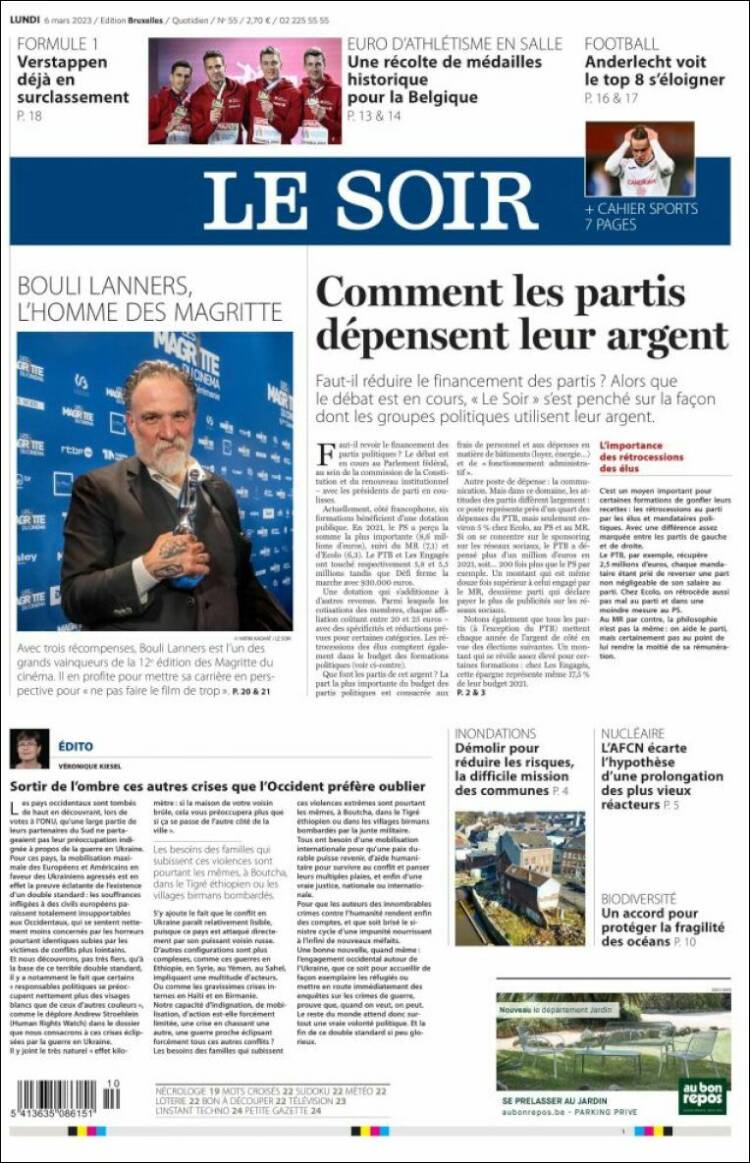 Portada de Le Soir (B&eacute;lgica)