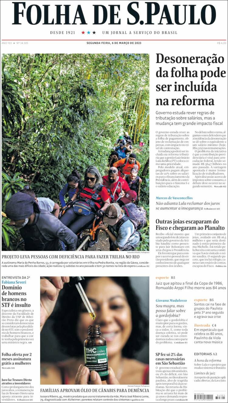 Portada de Folha de São Paulo (Brasil)