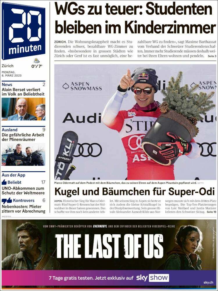 Portada de 20Minuten - Zürich (Suiza)