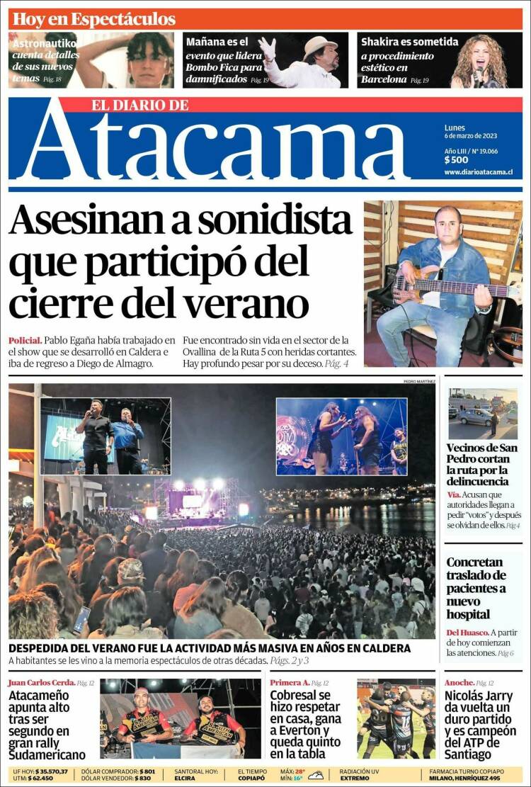 Portada de Diario de Atacama (Chile)