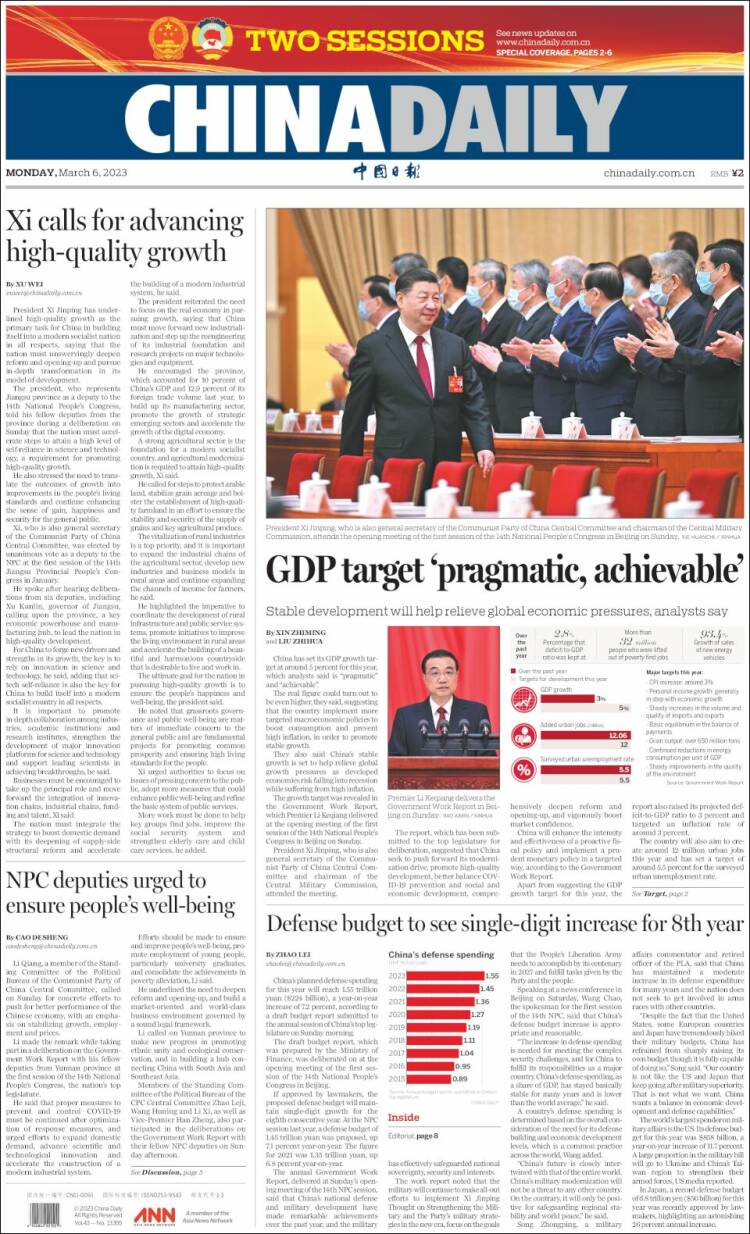Portada de China Daily (China)