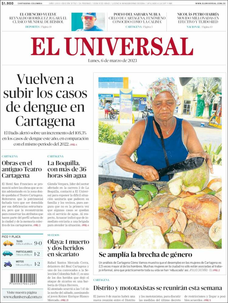 Portada de El Universal (Colombia)