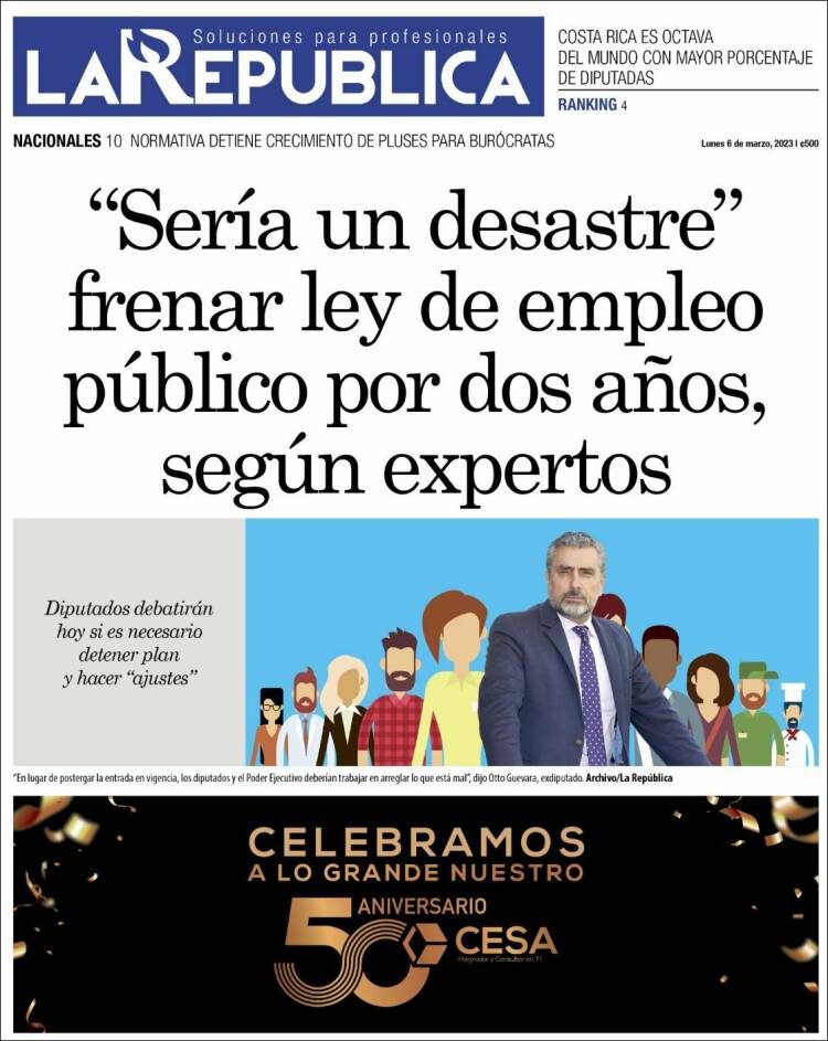Portada de La República (Costa Rica)
