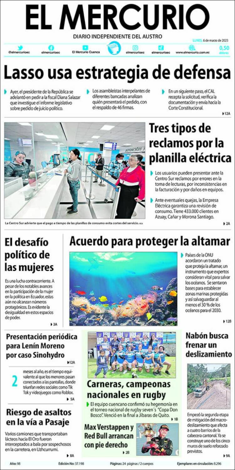 Portada de Diario El Mercurio (Ecuador)