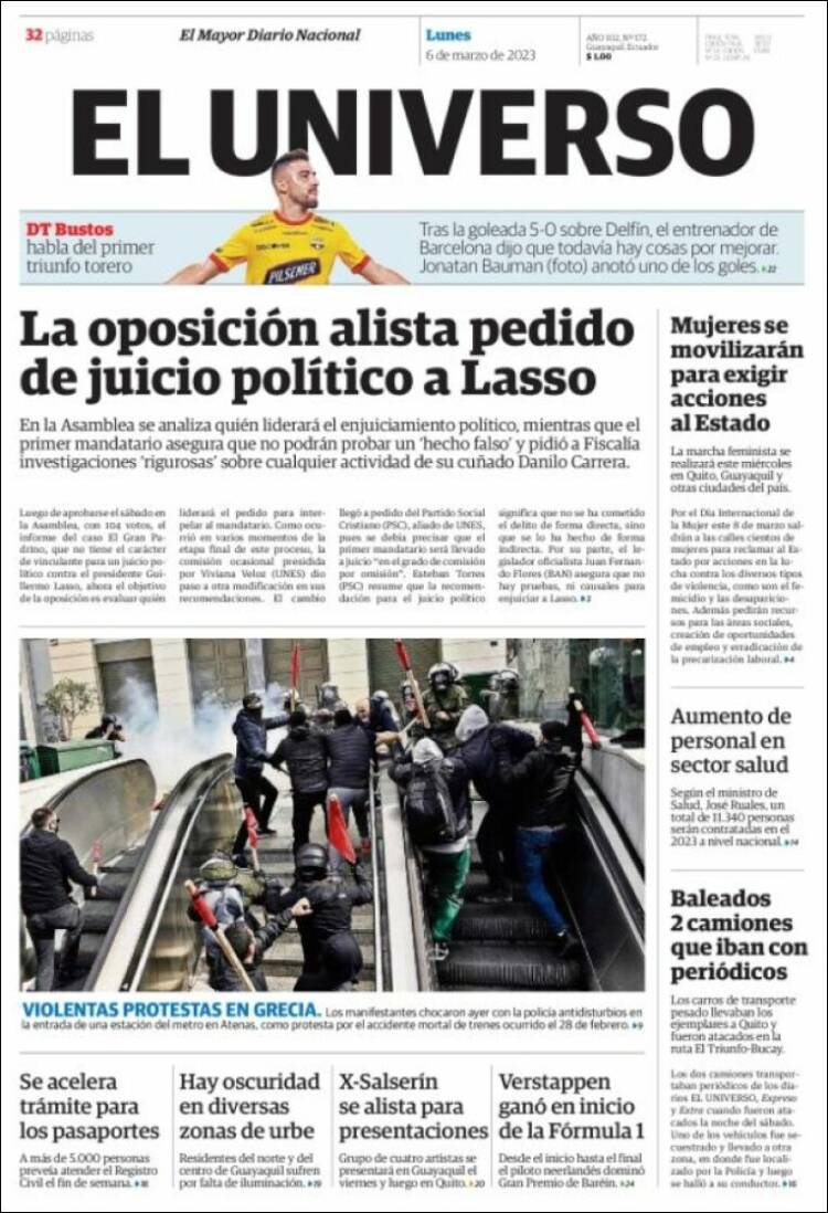 Portada de El Universo - Ecuador (Ecuador)