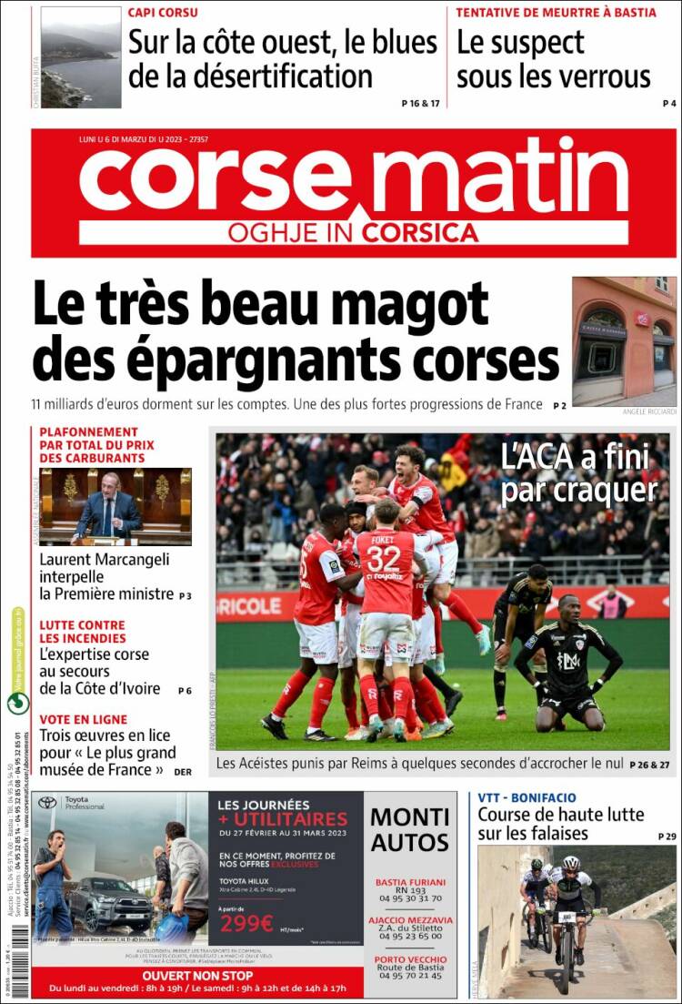 Portada de Corse-Matin (Francia)