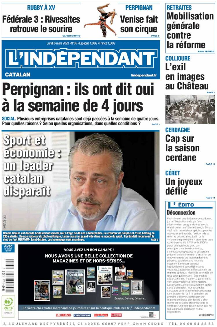 Portada de Le Indépendant (Francia)