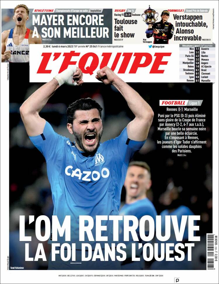 Portada de L'Equipe (Francia)