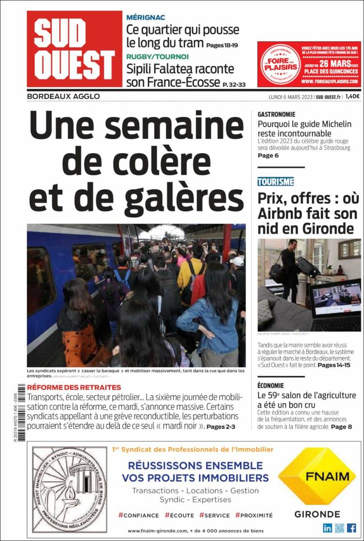 Portada de Sud Ouest (Francia)