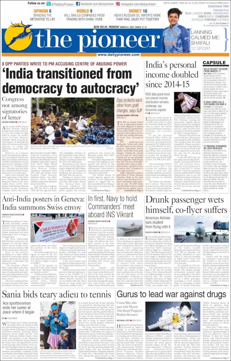 Portada de The Pioneer (India)