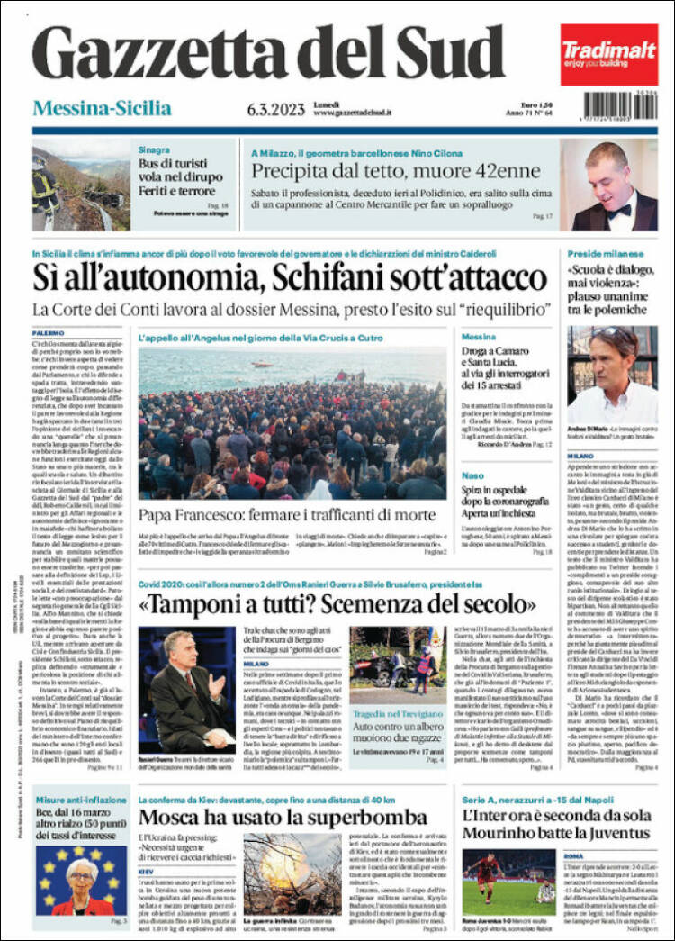 Portada de Gazzetta del Sud (Italia)