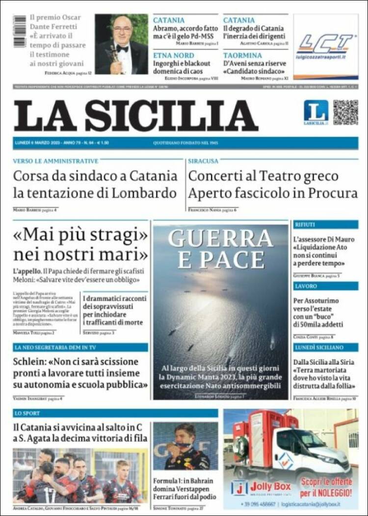 Portada de La Sicilia (Italia)