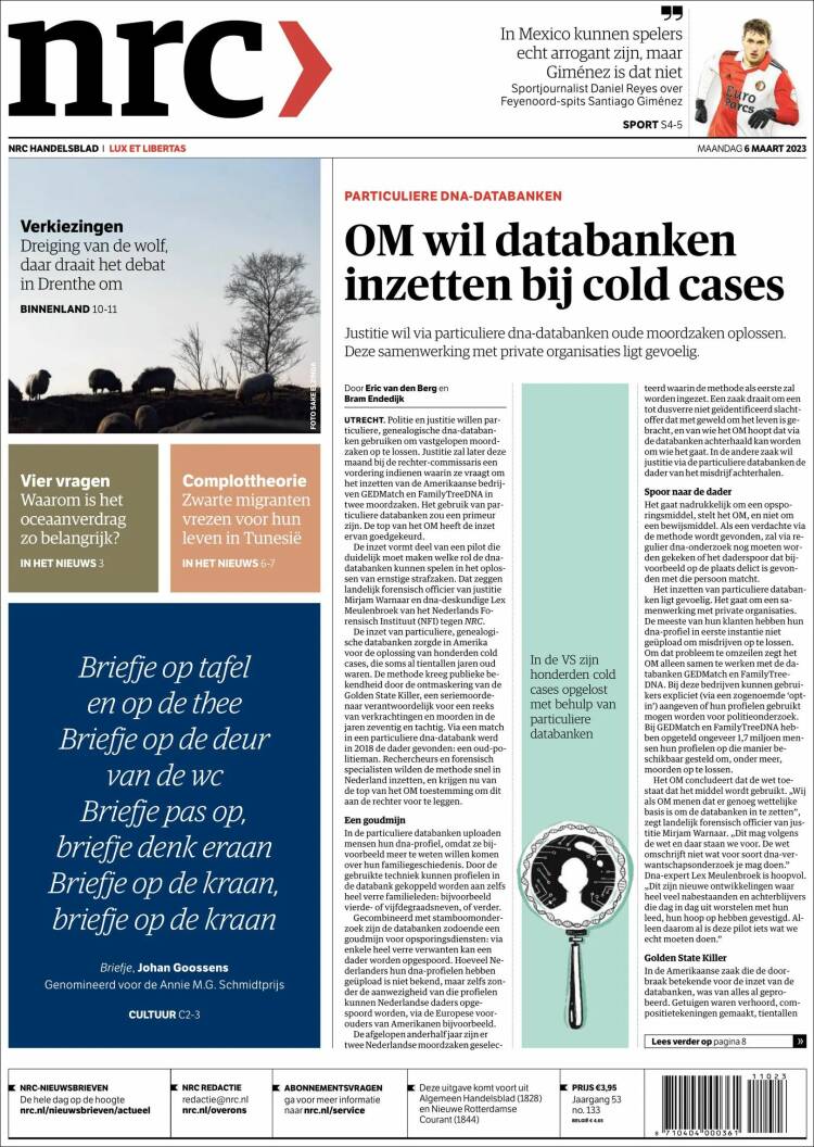 Portada de NRC Handelsblad (Pa&iacute;ses Bajos)
