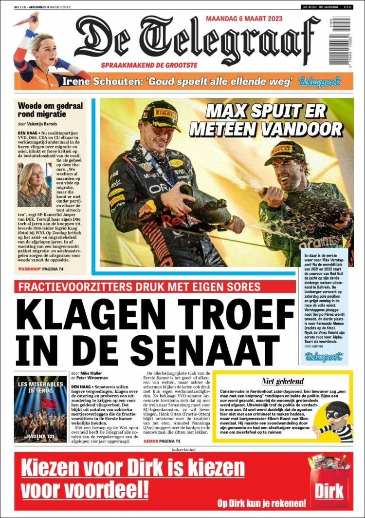Portada de De Telegraaf (Pa&iacute;ses Bajos)
