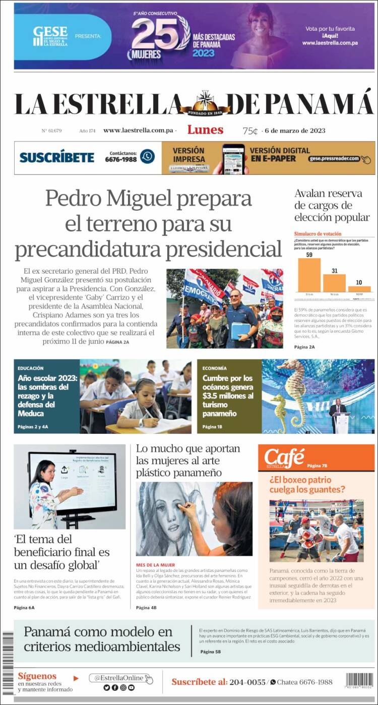 Portada de La Estrella de Panamá (Panam&aacute;)