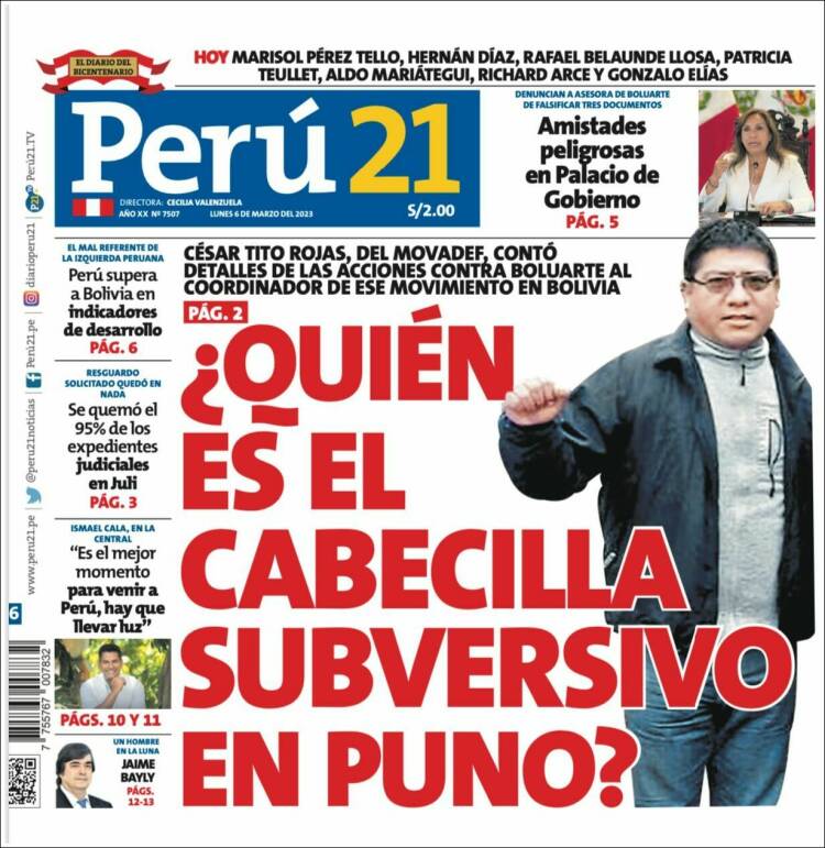 Portada de Perú 21 (Per&uacute;)