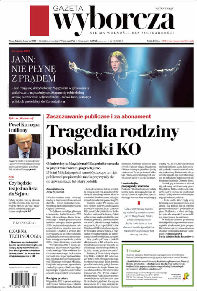 Portada de Gazeta Wyborcza (Polonia)
