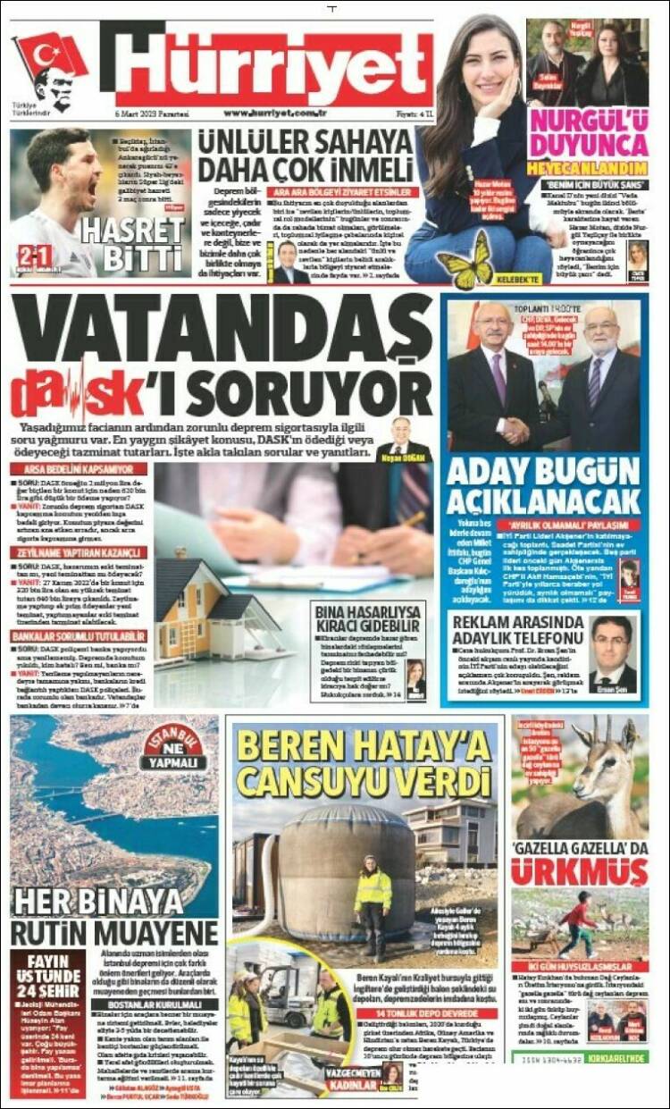 Portada de Hürriyet (Turqu&iacute;a)