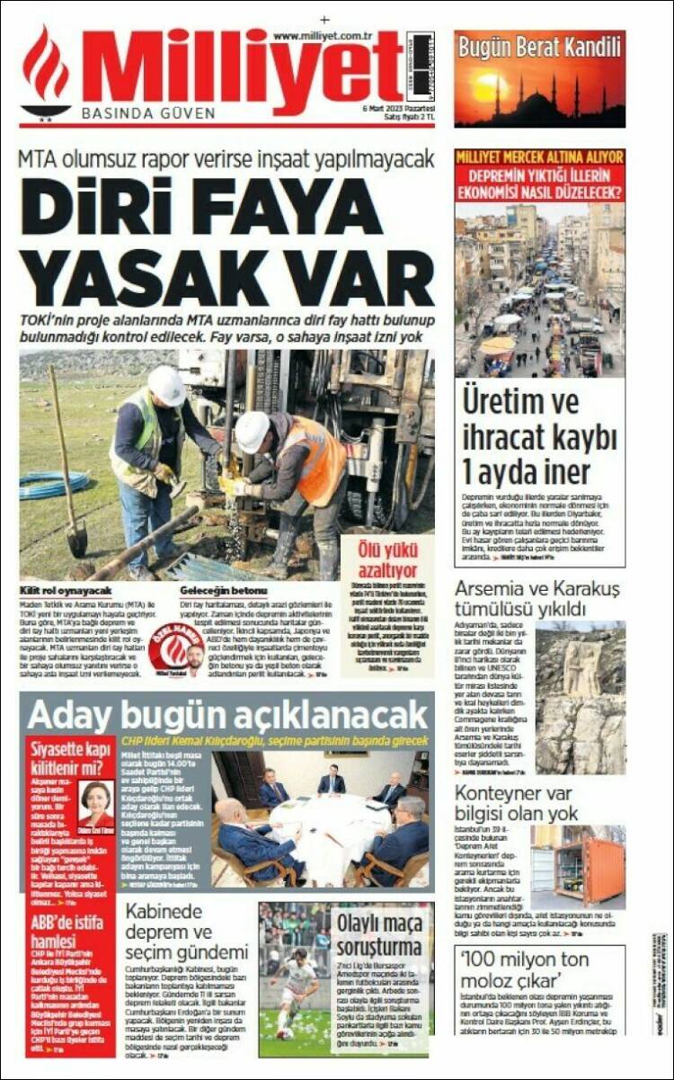 Portada de Milliyet (Turqu&iacute;a)