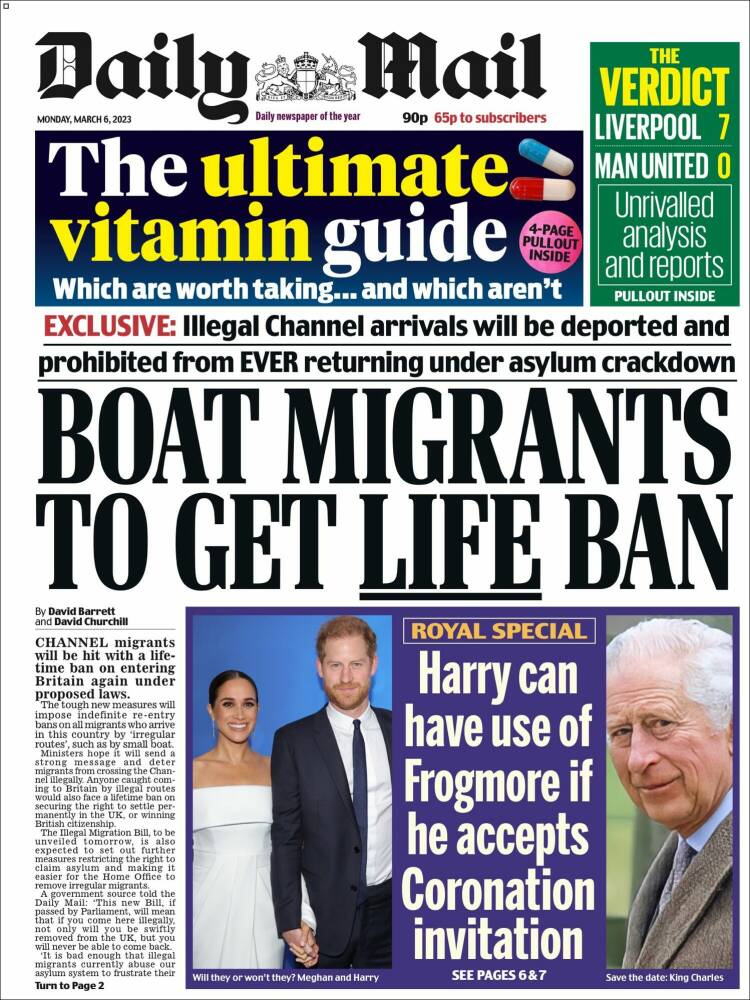 Portada de Daily Mail (Reino Unido)