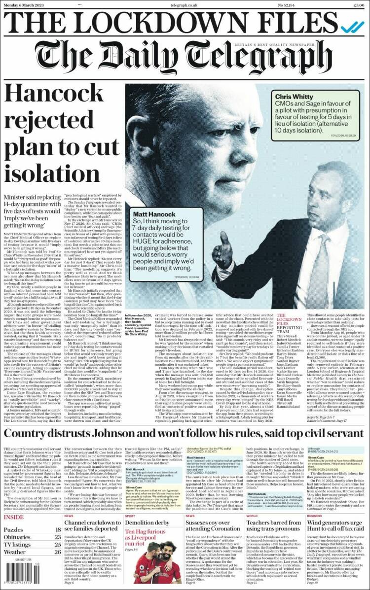 Portada de Daily Telegraph (Reino Unido)
