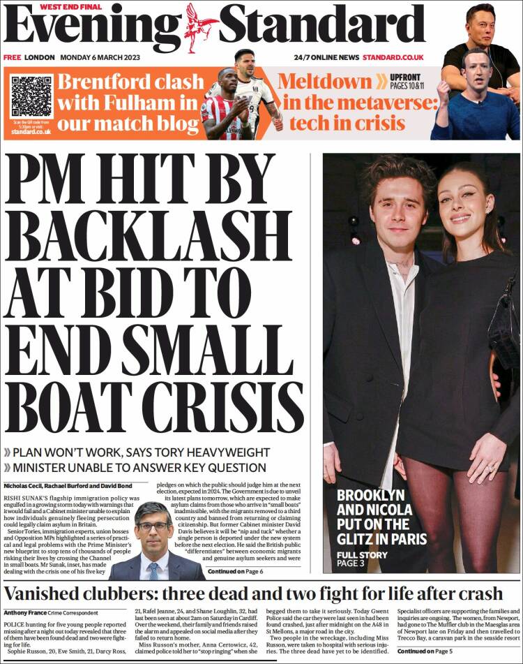 Portada de Evening Standard (Reino Unido)