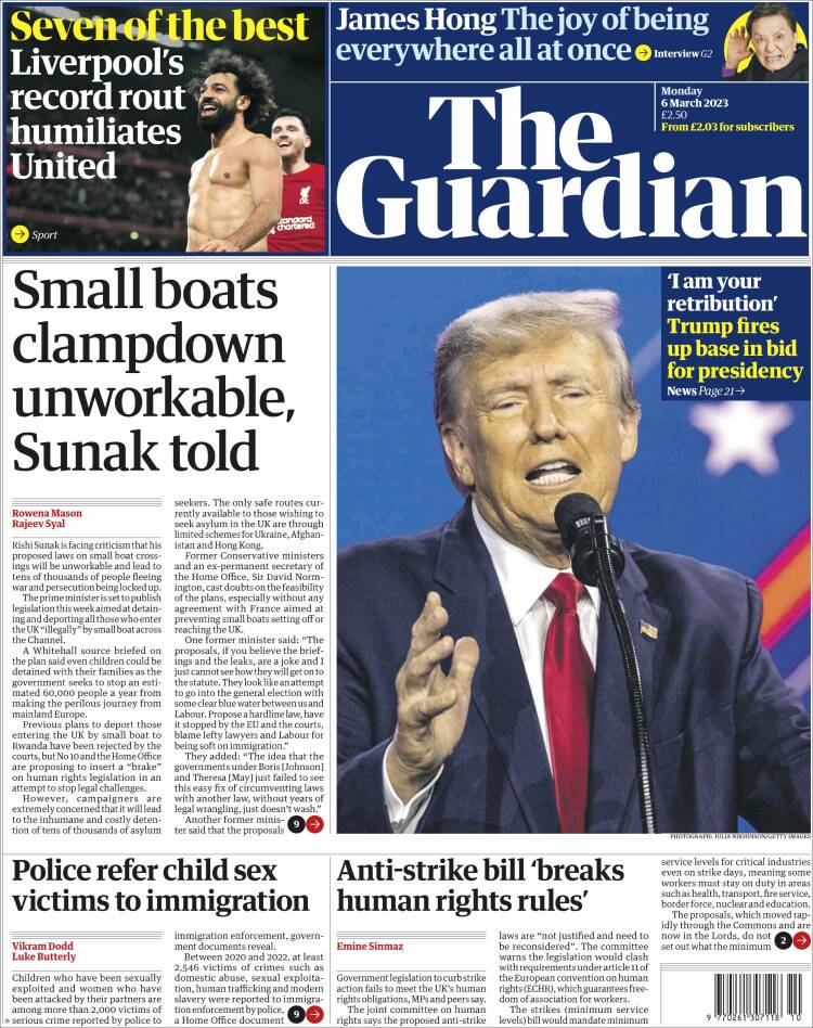 Portada de The Guardian (Reino Unido)